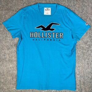 Hollister T-Shirt Mens L Blue Embroidered Seagull Cotton California Tee Surf Y2K